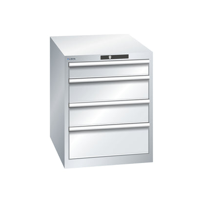 ESD drawer cupboard, WxDxH 564 x 725 x 700 mm, 4 drawers, max. load 75 kg, light grey.