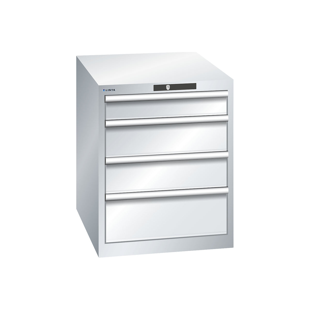 ESD drawer cupboard, WxDxH 564 x 725 x 700 mm, 4 drawers, max. load 75 kg, light grey.