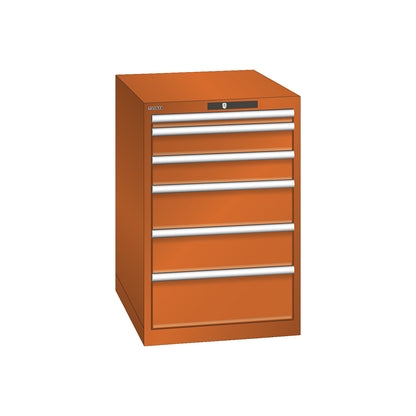 ESD drawer cupboard, WxDxH 564 x 725 x 850 mm, 6 drawers, max. load 75 kg, orange.