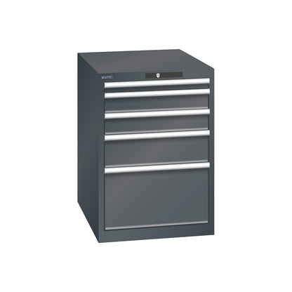 ESD drawer cupboard, WxDxH 564 x 725 x 800 mm, 5 drawers, max. load 75 kg, charcoal.