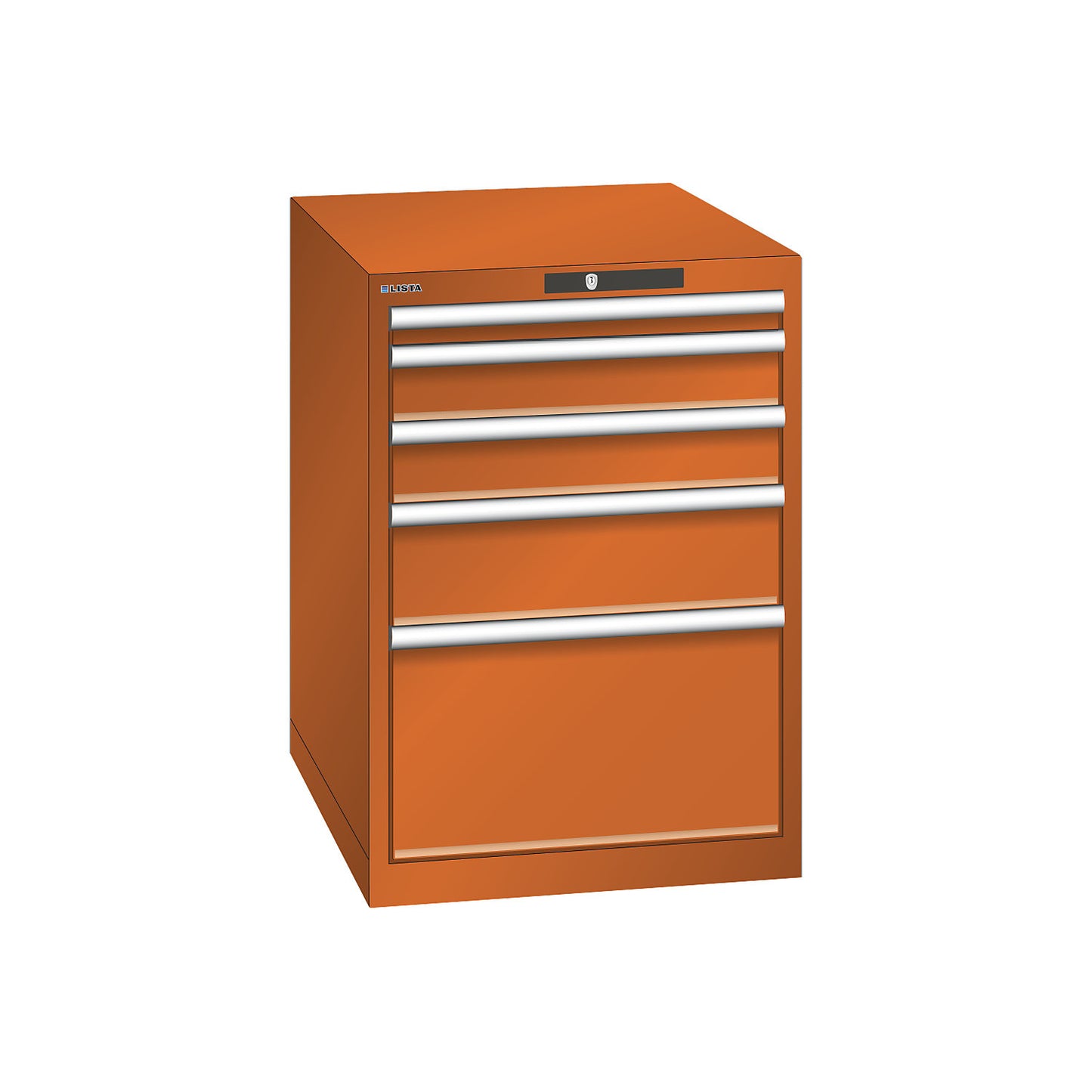ESD drawer cupboard, WxDxH 564 x 725 x 800 mm, 5 drawers, max. load 75 kg, orange.