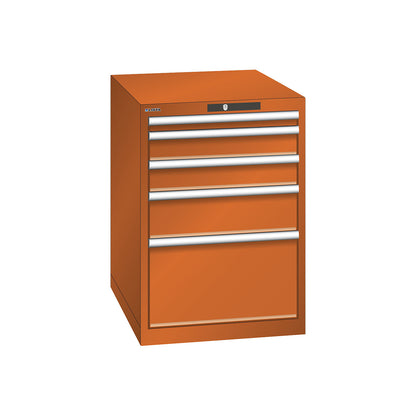 ESD drawer cupboard, WxDxH 564 x 725 x 800 mm, 5 drawers, max. load 75 kg, orange.