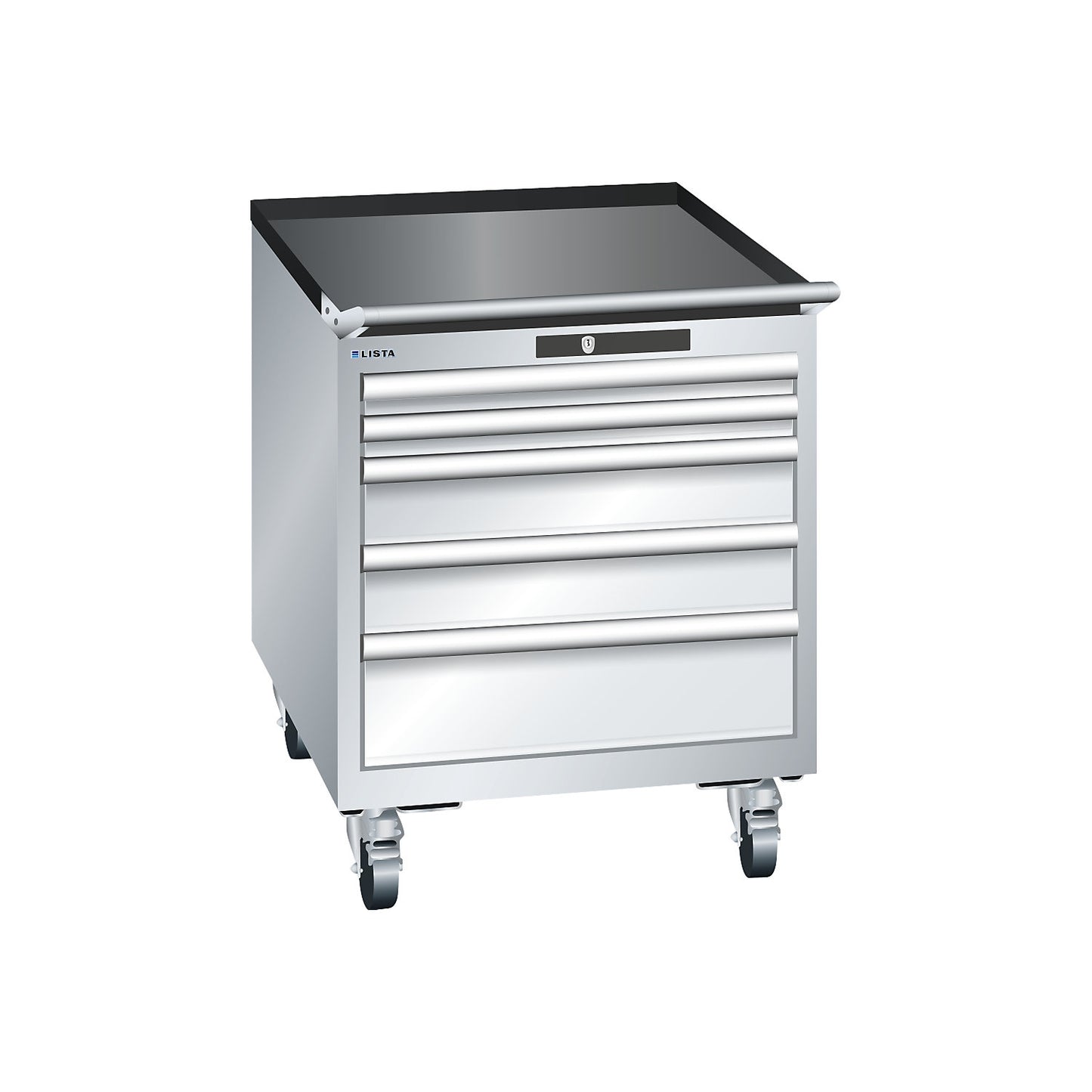 ESD drawer cupboard, mobile, WxDxH 564 x 725 x 723 mm, 5 drawers, 2 x 50 / 2 x 100 / 1 x 150 mm, light grey.