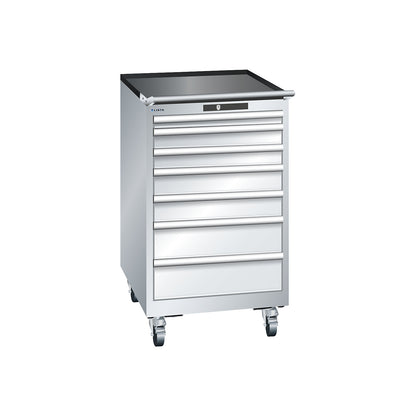 ESD drawer cupboard, mobile, WxDxH 564 x 725 x 990 mm, 7 drawers, 1 x 50 / 2 x 75 / 2 x 100 / 2 x 150 mm, light grey.