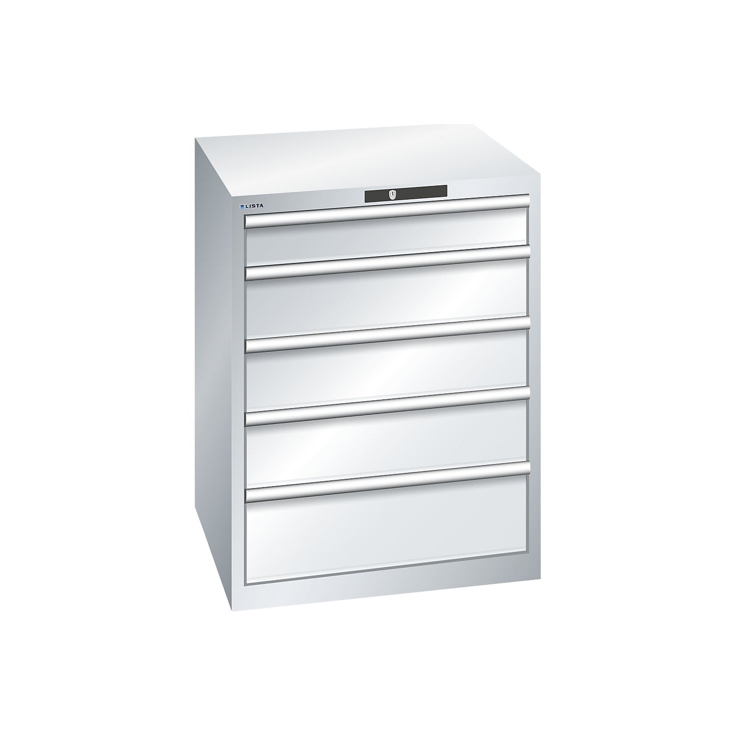 ESD drawer cupboard, WxDxH 717 x 725 x 850 mm, 5 drawers, max. load 75 kg, light grey.