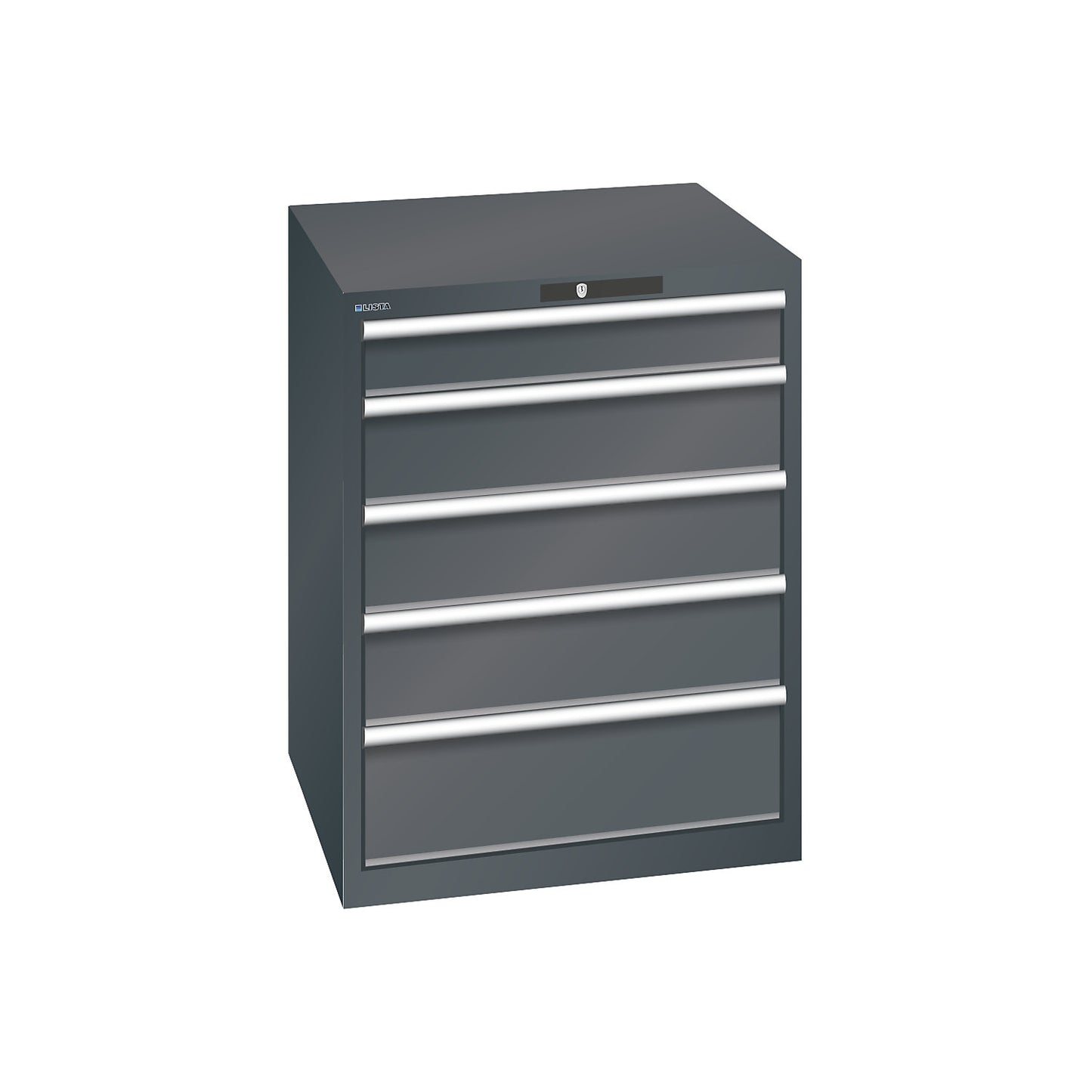 ESD drawer cupboard, WxDxH 717 x 725 x 850 mm, 5 drawers, max. load 75 kg, charcoal.