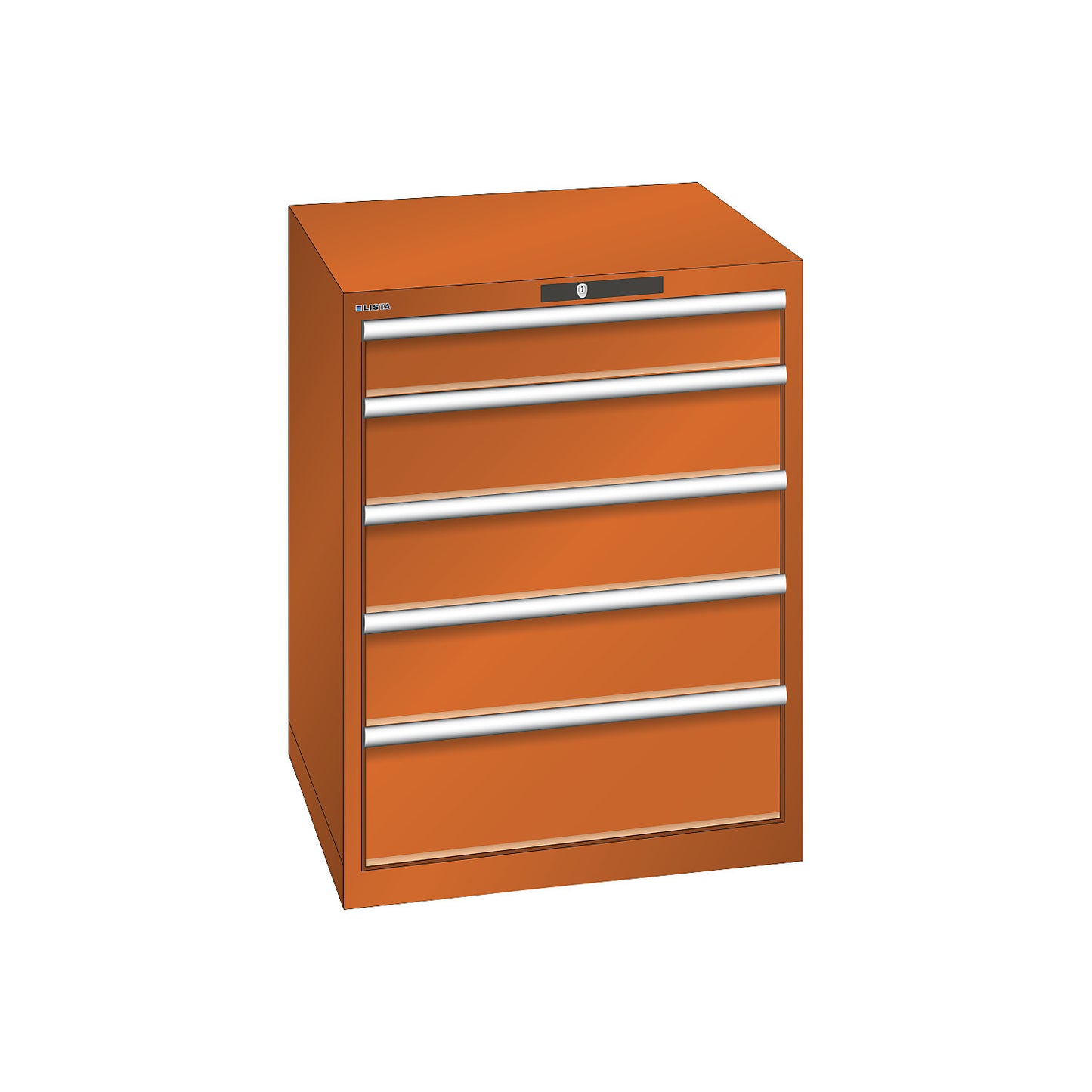 ESD drawer cupboard, WxDxH 717 x 725 x 850 mm, 5 drawers, max. load 75 kg, orange.