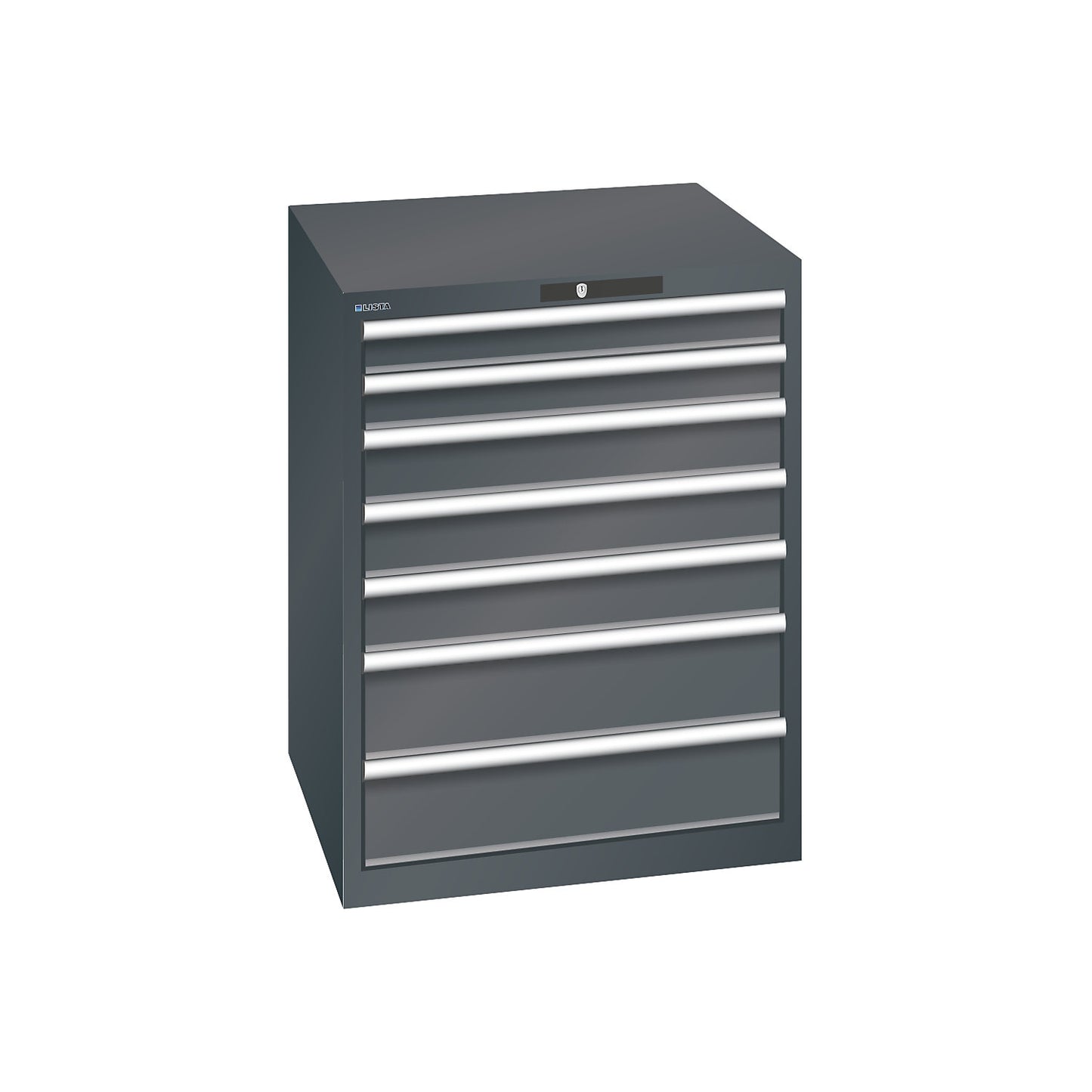 ESD drawer cupboard, WxDxH 717 x 725 x 850 mm, 7 drawers, max. load 75 kg, charcoal.