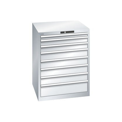 ESD drawer cupboard, WxDxH 717 x 725 x 850 mm, 8 drawers, max. load 75 kg, light grey.