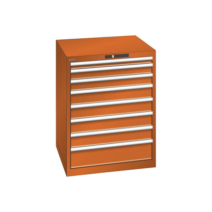 ESD drawer cupboard, WxDxH 717 x 725 x 850 mm, 8 drawers, max. load 75 kg, orange.