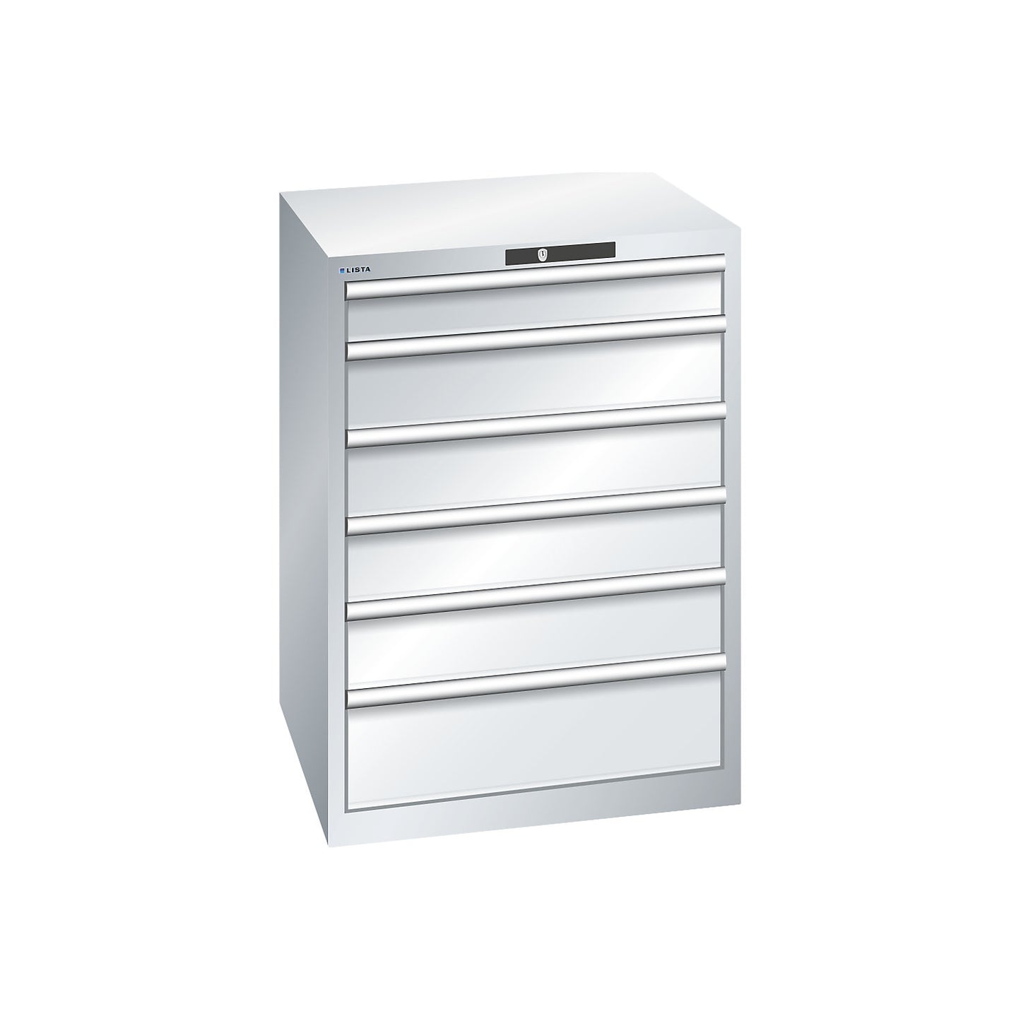 ESD drawer cupboard, WxDxH 717 x 725 x 1000 mm, 6 drawers, max. load 75 kg, light grey.