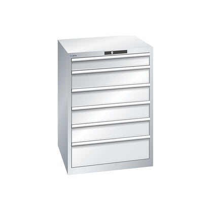 ESD drawer cupboard, WxDxH 717 x 725 x 1000 mm, 6 drawers, max. load 75 kg, light grey.
