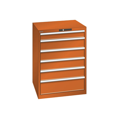 ESD drawer cupboard, WxDxH 717 x 725 x 1000 mm, 6 drawers, max. load 75 kg, orange.