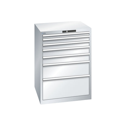 ESD drawer cupboard, WxDxH 717 x 725 x 1000 mm, 7 drawers, max. load 75 kg, light grey.