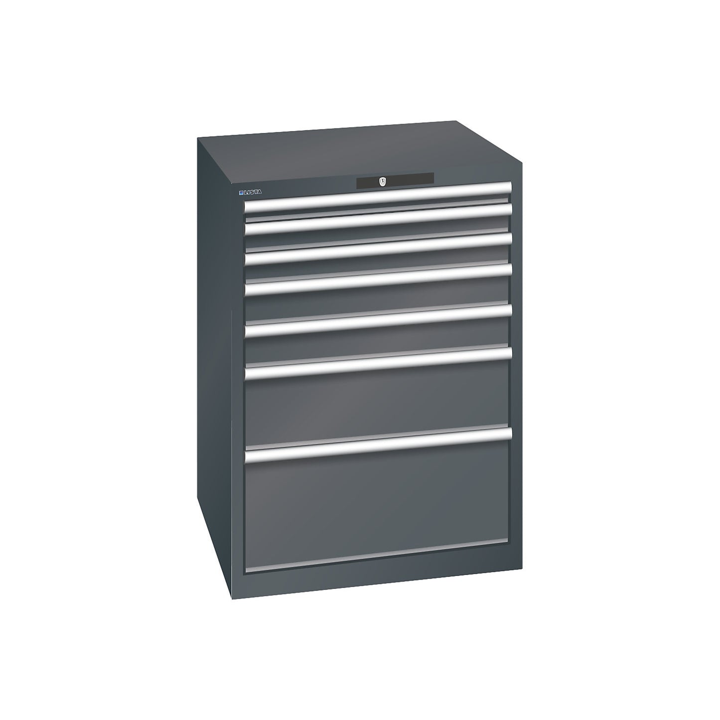 ESD drawer cupboard, WxDxH 717 x 725 x 1000 mm, 7 drawers, max. load 75 kg, charcoal.