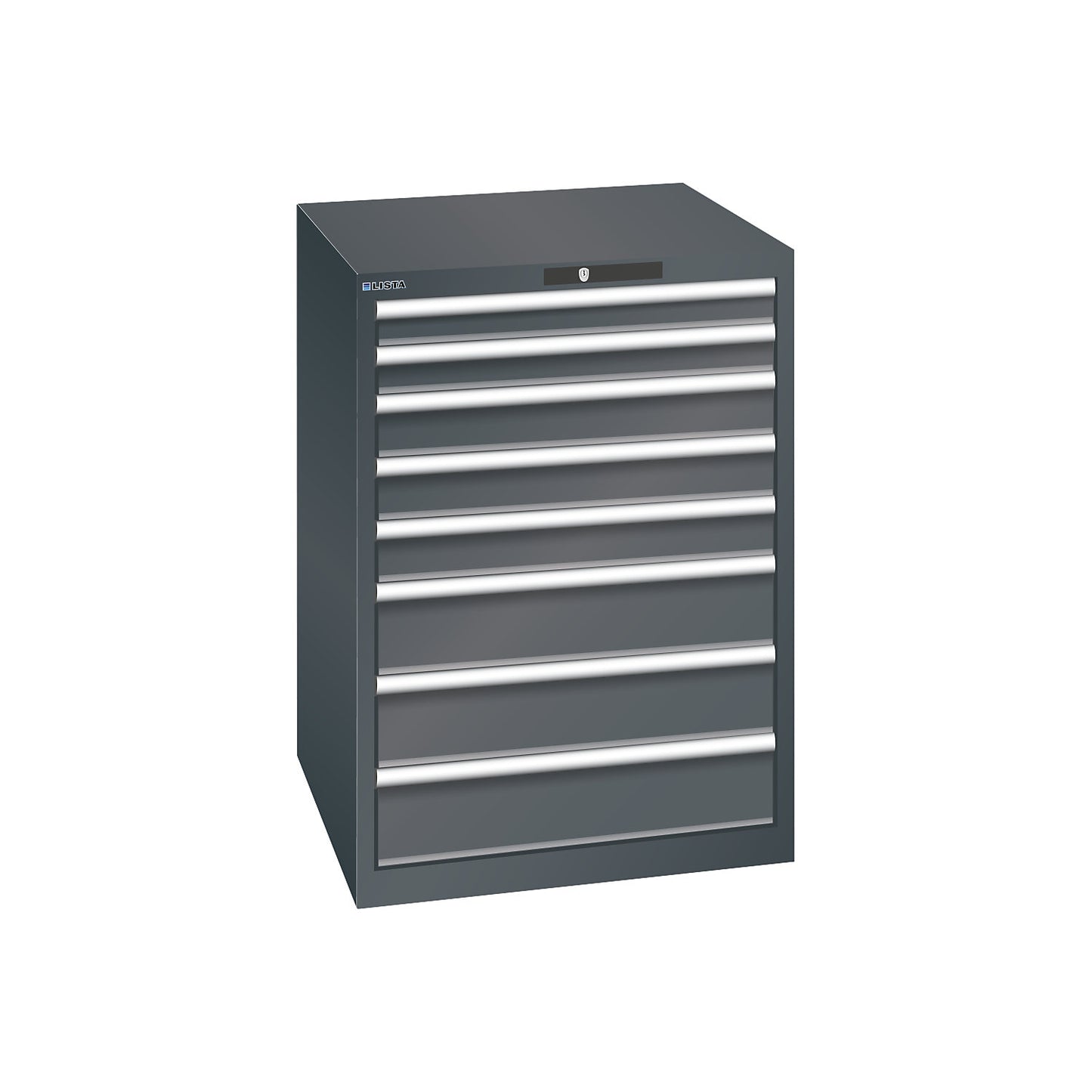 ESD drawer cupboard, WxDxH 717 x 725 x 1000 mm, 8 drawers, 75/100/150 mm, max. load 75 kg, charcoal.