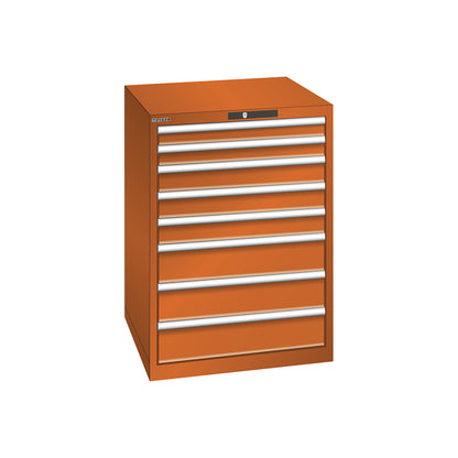 ESD drawer cupboard, WxDxH 717 x 725 x 1000 mm, 8 drawers, 75/100/150 mm, max. load 75 kg, orange.