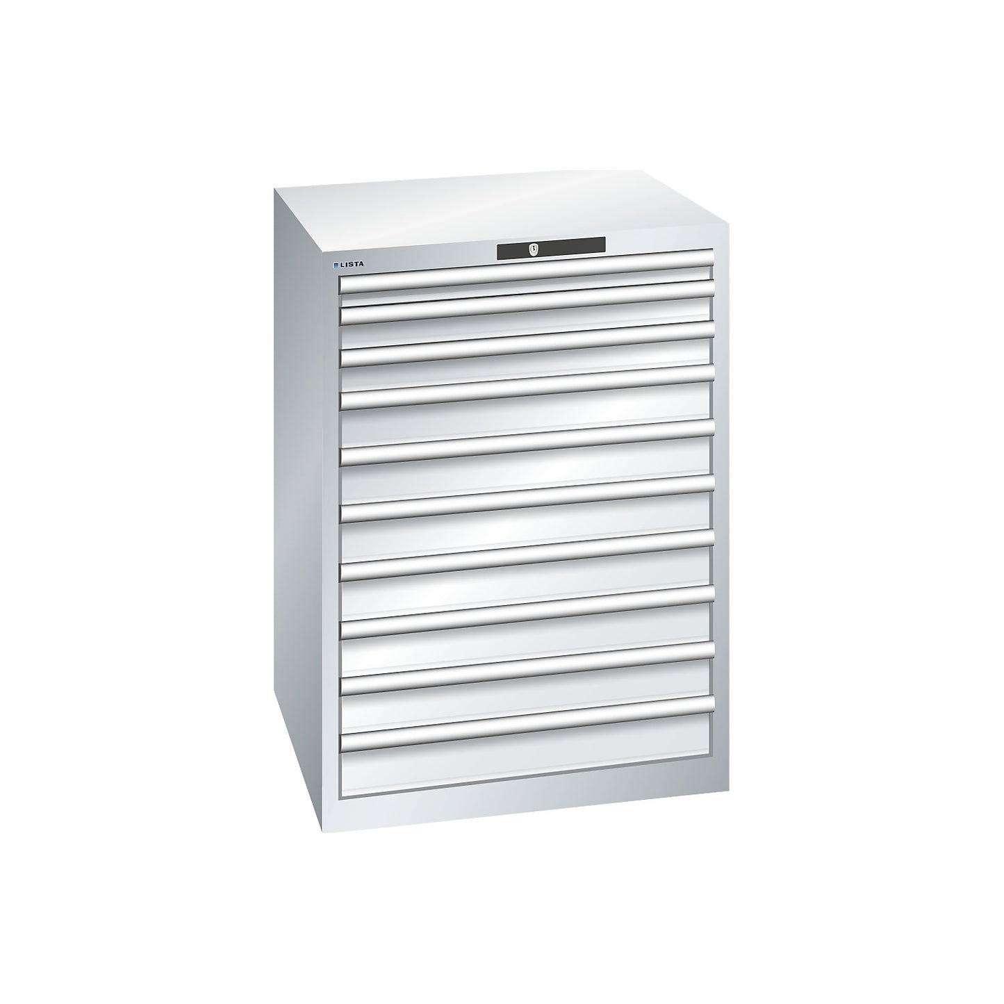 ESD drawer cupboard, WxDxH 717 x 725 x 1000 mm, 10 drawers, max. load 75 kg, light grey.