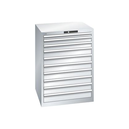 ESD drawer cupboard, WxDxH 717 x 725 x 1000 mm, 10 drawers, max. load 75 kg, light grey.