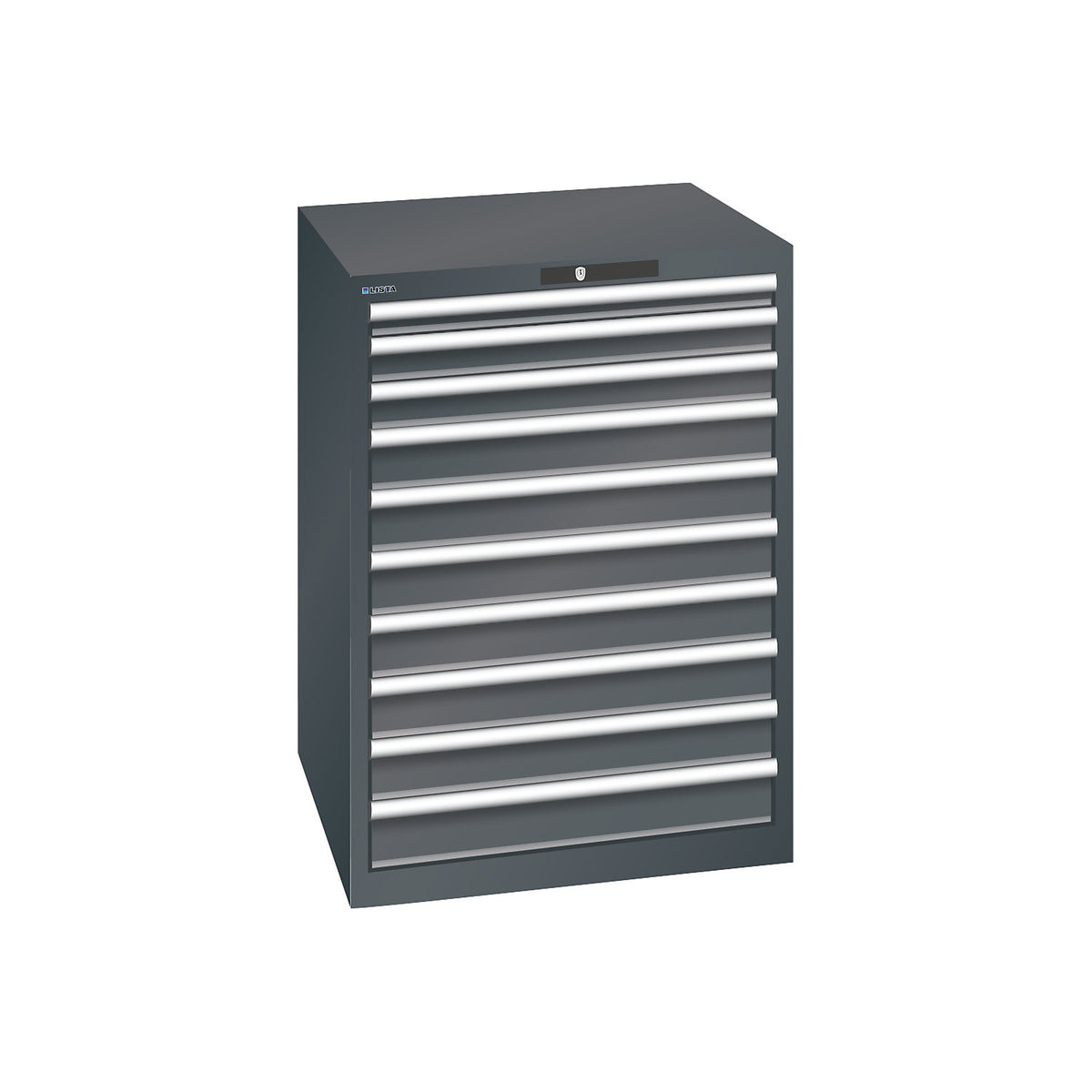 ESD drawer cupboard, WxDxH 717 x 725 x 1000 mm, 10 drawers, max. load 75 kg, charcoal.