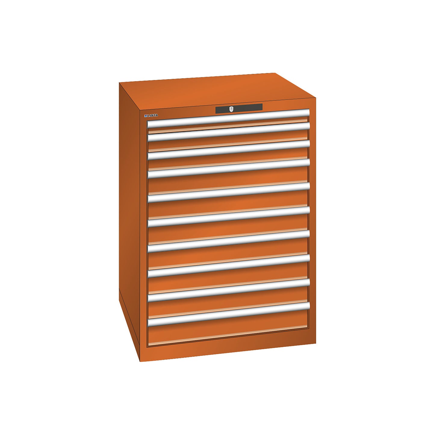 ESD drawer cupboard, WxDxH 717 x 725 x 1000 mm, 10 drawers, max. load 75 kg, orange.