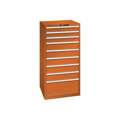 ESD drawer cupboard, WxDxH 717 x 725 x 1450 mm, 9 drawers, max. load 75 kg, orange.
