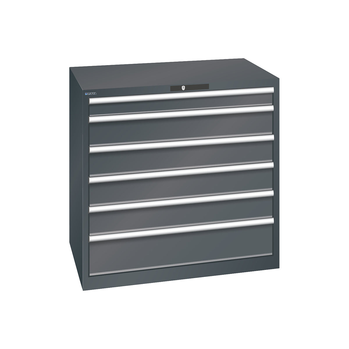 ESD drawer cupboard, WxDxH 1023 x 725 x 1000 mm, 6 drawers, max. load 75 kg, charcoal.