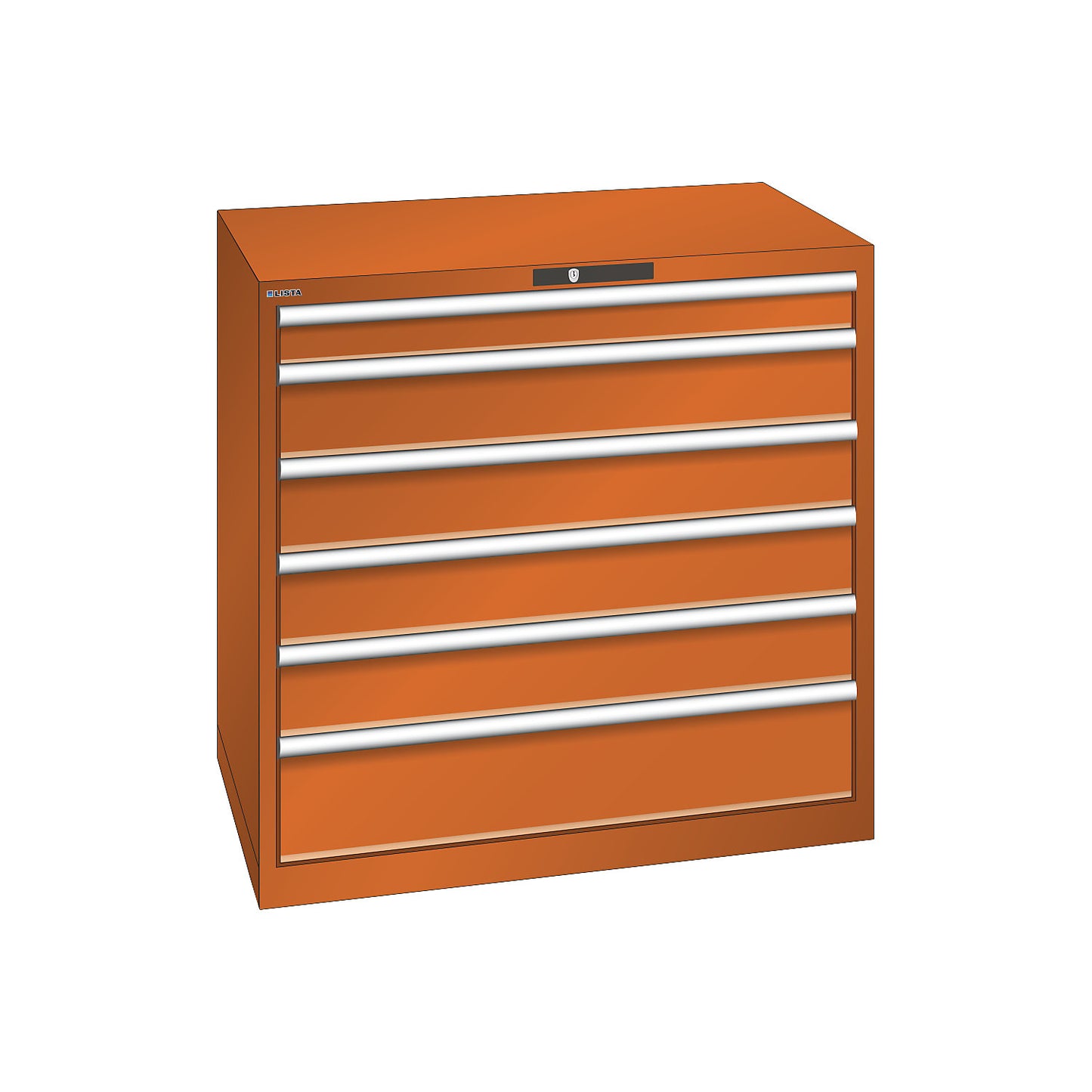 ESD drawer cupboard, WxDxH 1023 x 725 x 1000 mm, 6 drawers, max. load 200 kg, orange.