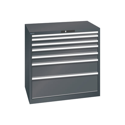 ESD drawer cupboard, WxDxH 1023 x 725 x 1000 mm, 7 drawers, max. load 200 kg / 1 x 50 mm with 75 kg, charcoal.
