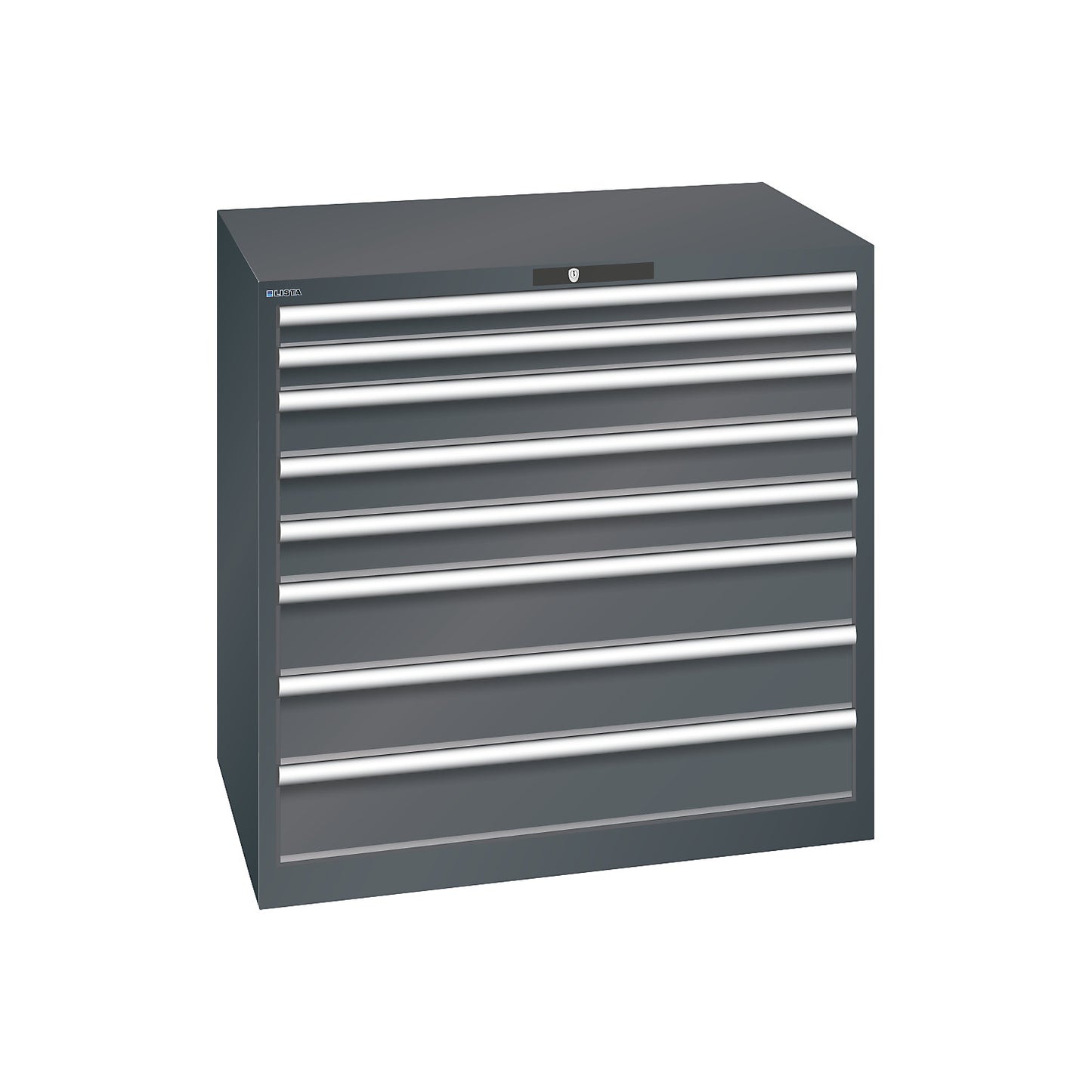 ESD drawer cupboard, WxDxH 1023 x 725 x 1000 mm, 8 drawers, max. load 75 kg, charcoal.