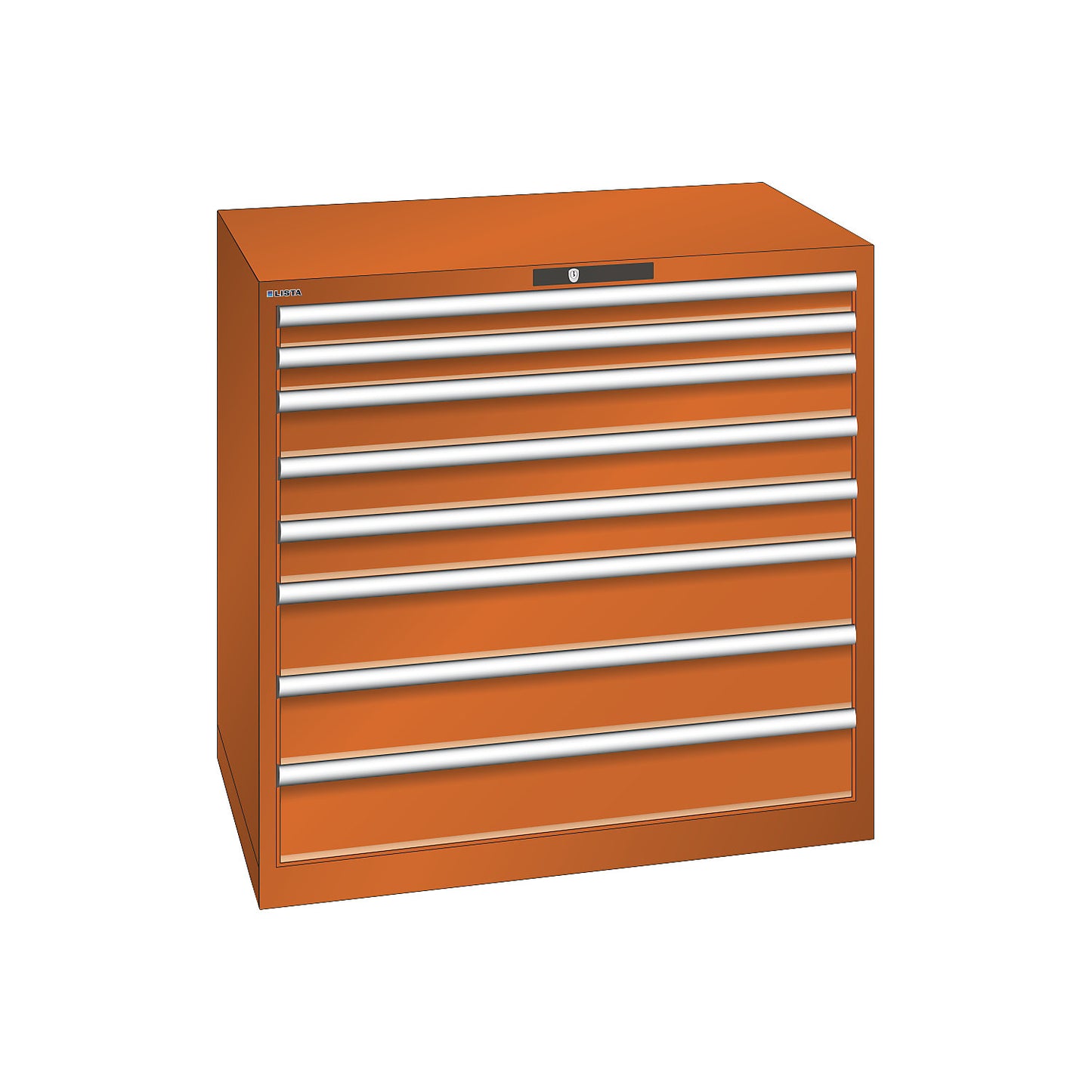 ESD drawer cupboard, WxDxH 1023 x 725 x 1000 mm, 8 drawers, max. load 75 kg, orange.