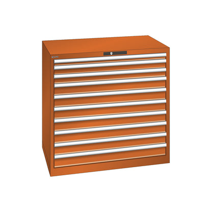 ESD drawer cupboard, WxDxH 1023 x 725 x 1000 mm, 10 drawers, max. load 200 kg, orange.