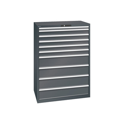 ESD drawer cupboard, WxDxH 1023 x 725 x 1450 mm, 10 drawers, max. load 200 kg / 1 x 50 mm with 75 kg, charcoal.