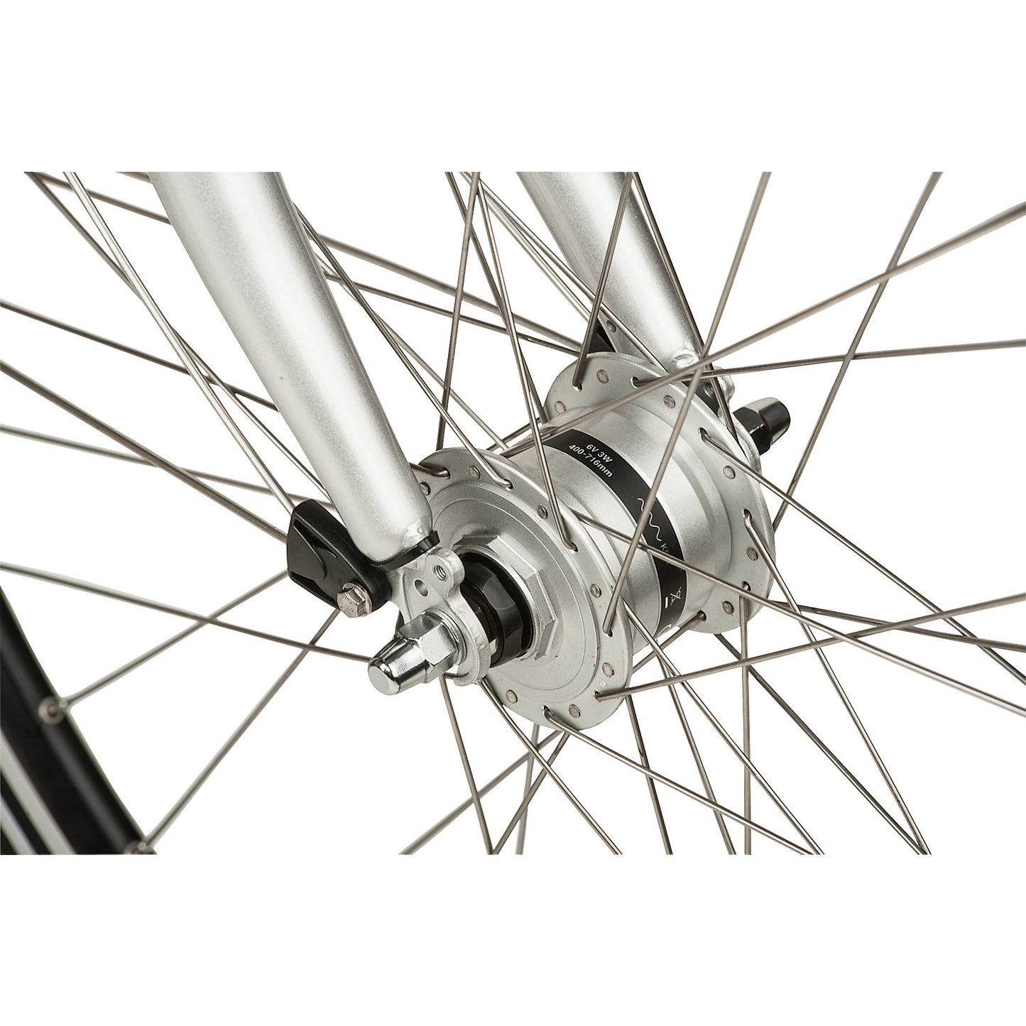 Hub dynamo, instead of the sidewall dynamo, assembly in the front wheel hub, extra cost.