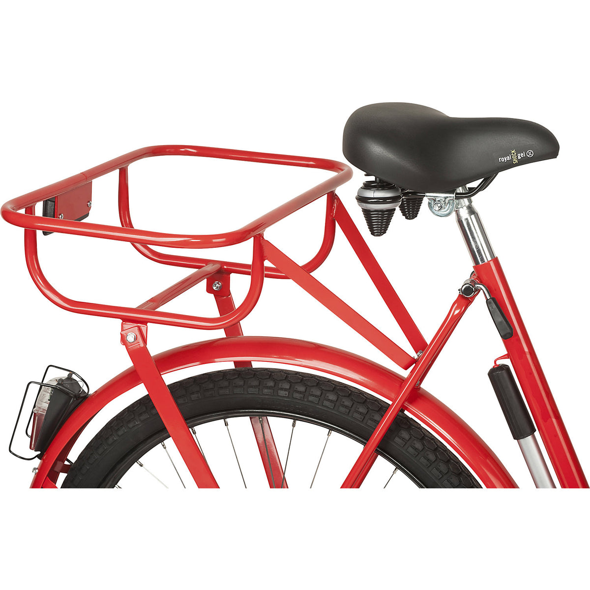 Rear basket rack, suitable for standardised mail boxes, max. load 30 kg, zinc plated, extra cost.