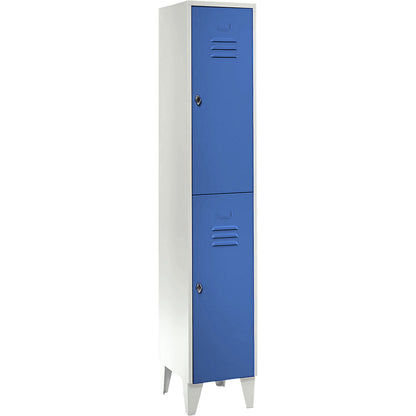 Berlin 2 double deck clothes locker, 1 compartment, light grey/light blue, width 300 mm, flat roof shape.