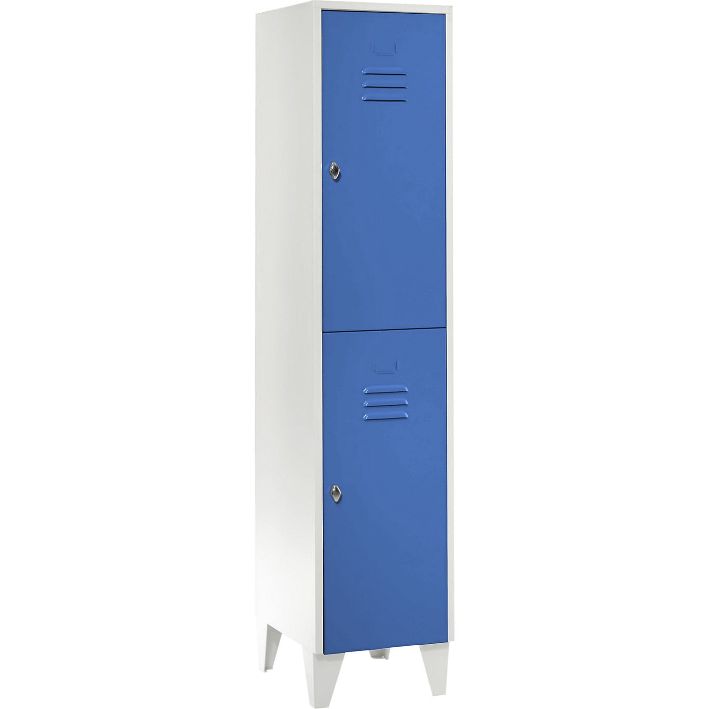 Berlin 2 double deck clothes locker, 1 compartment, light grey/light blue, width 400 mm, flat roof shape.
