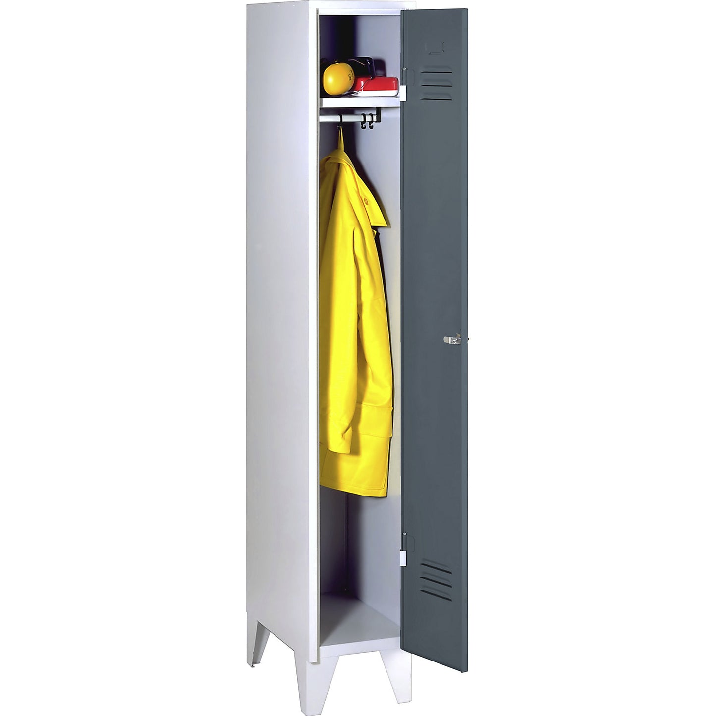 Berlin 2 clothes locker, 1 compartment, light grey/blue grey, width 300 mm, flat roof shape.