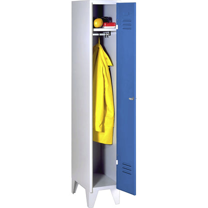 Berlin 2 clothes locker, 1 compartment, light grey/light blue, width 300 mm, flat roof shape.