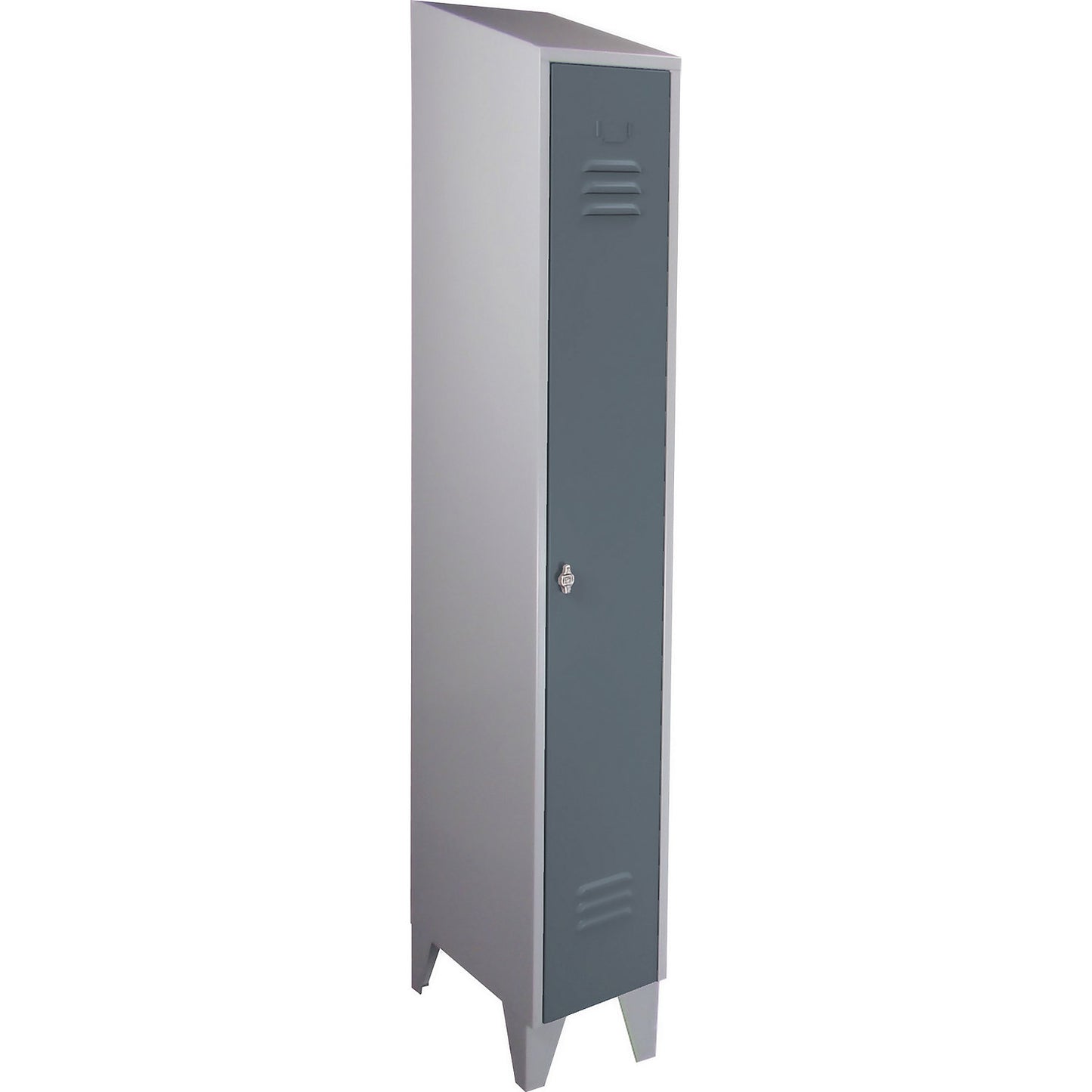 Berlin 2 clothes locker, 1 compartment, light grey/blue grey, width 300 mm, sloping roof shape.