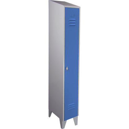 Berlin 2 clothes locker, 1 compartment, light grey/light blue, width 300 mm, sloping roof shape.