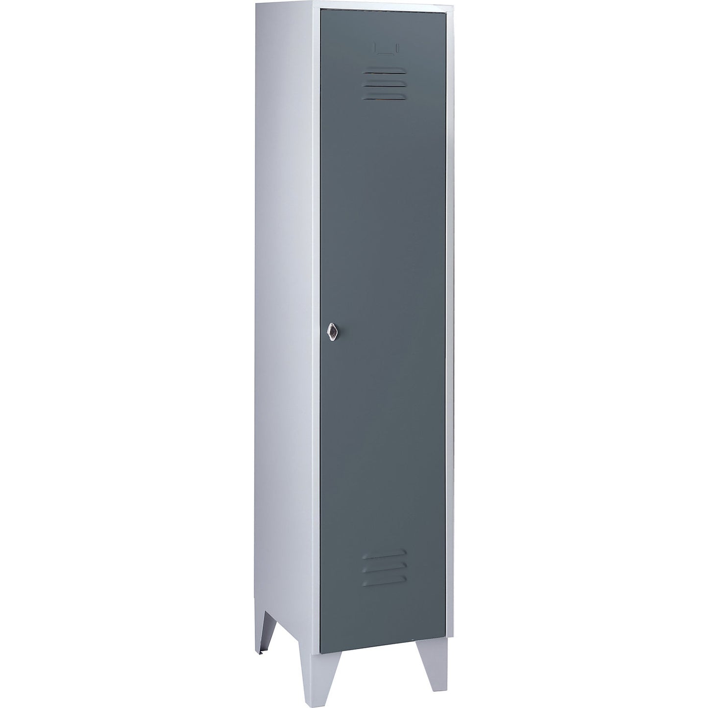 Berlin 2 clothes locker, 1 compartment, light grey/blue grey, width 400 mm, flat roof shape.