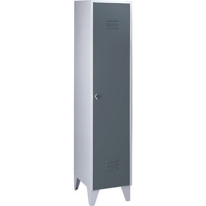 Berlin 2 clothes locker, 1 compartment, light grey/blue grey, width 400 mm, flat roof shape.