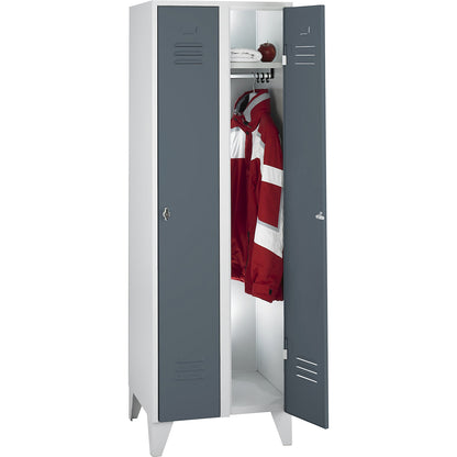 Berlin 2 clothes locker, 2 compartments, light grey/blue grey, width 600 mm, flat roof shape.