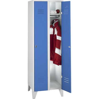 Berlin 2 clothes locker, 2 compartments, light grey/light blue, width 600 mm, flat roof shape.