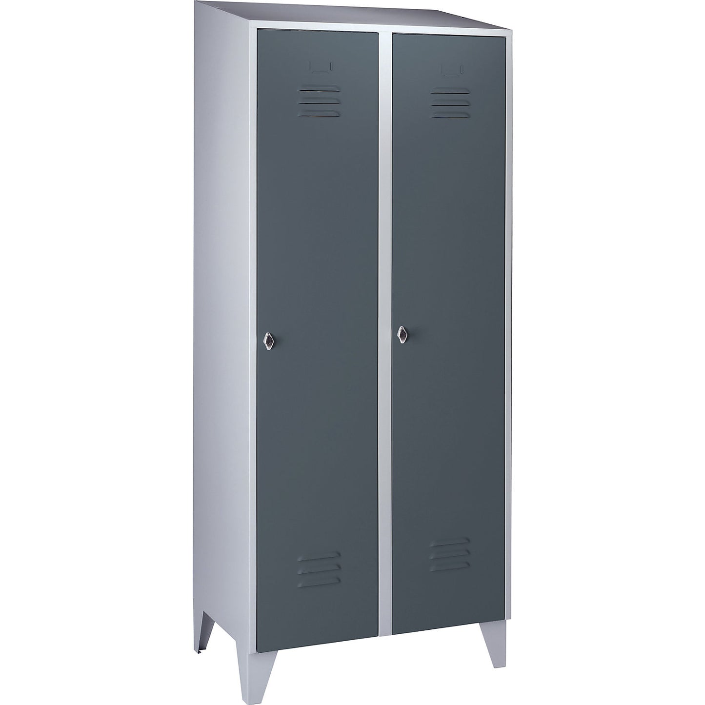Berlin 2 clothes locker, 2 compartments, light grey/blue grey, width 800 mm, sloping roof shape.
