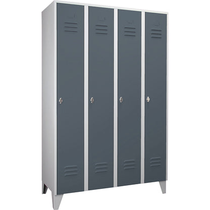 Berlin 2 clothes locker, 4 compartments, light grey/blue grey, width 1200 mm, flat roof shape.