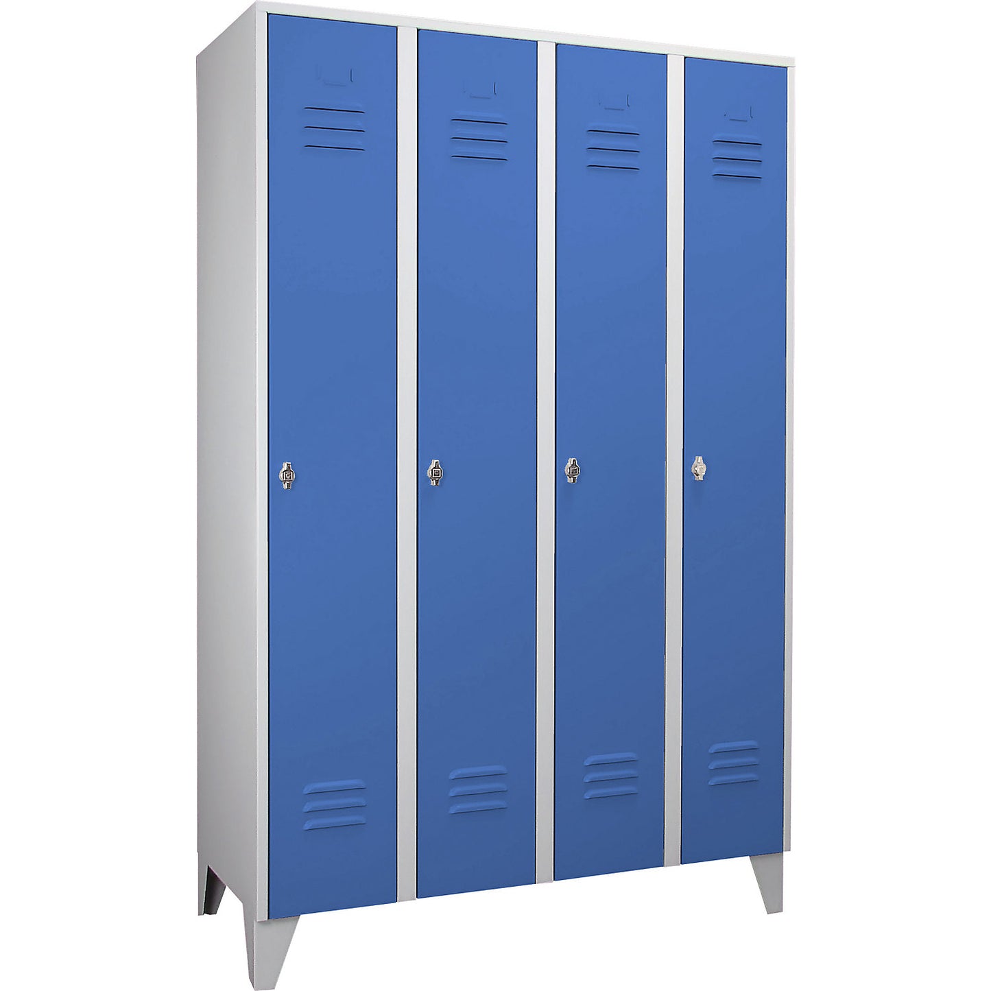 Berlin 2 clothes locker, 4 compartments, light grey/light blue, width 1200 mm, flat roof shape.