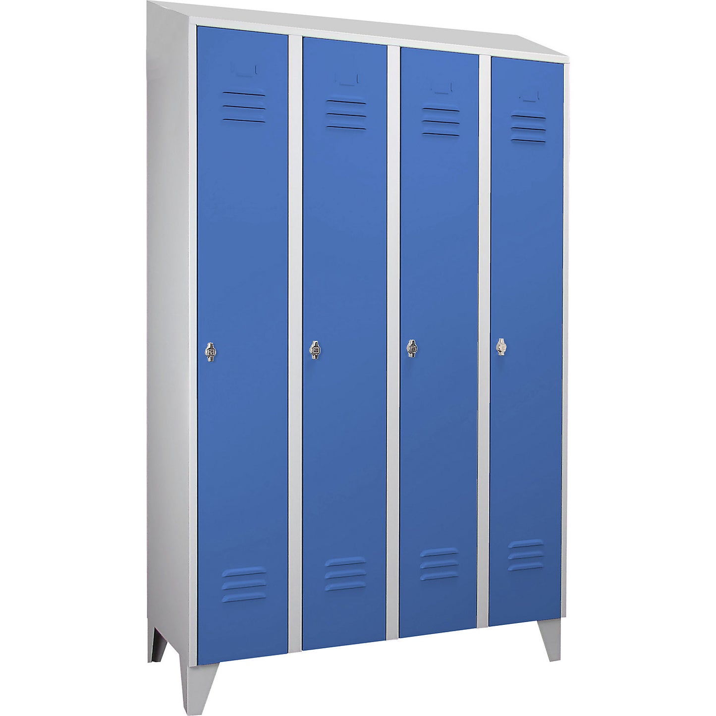 Berlin 2 clothes locker, 4 compartments, light grey/light blue, width 1200 mm, sloping roof shape.