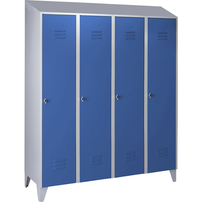 Berlin 2 clothes locker, 4 compartments, light grey/light blue, width 1600 mm, sloping roof shape.